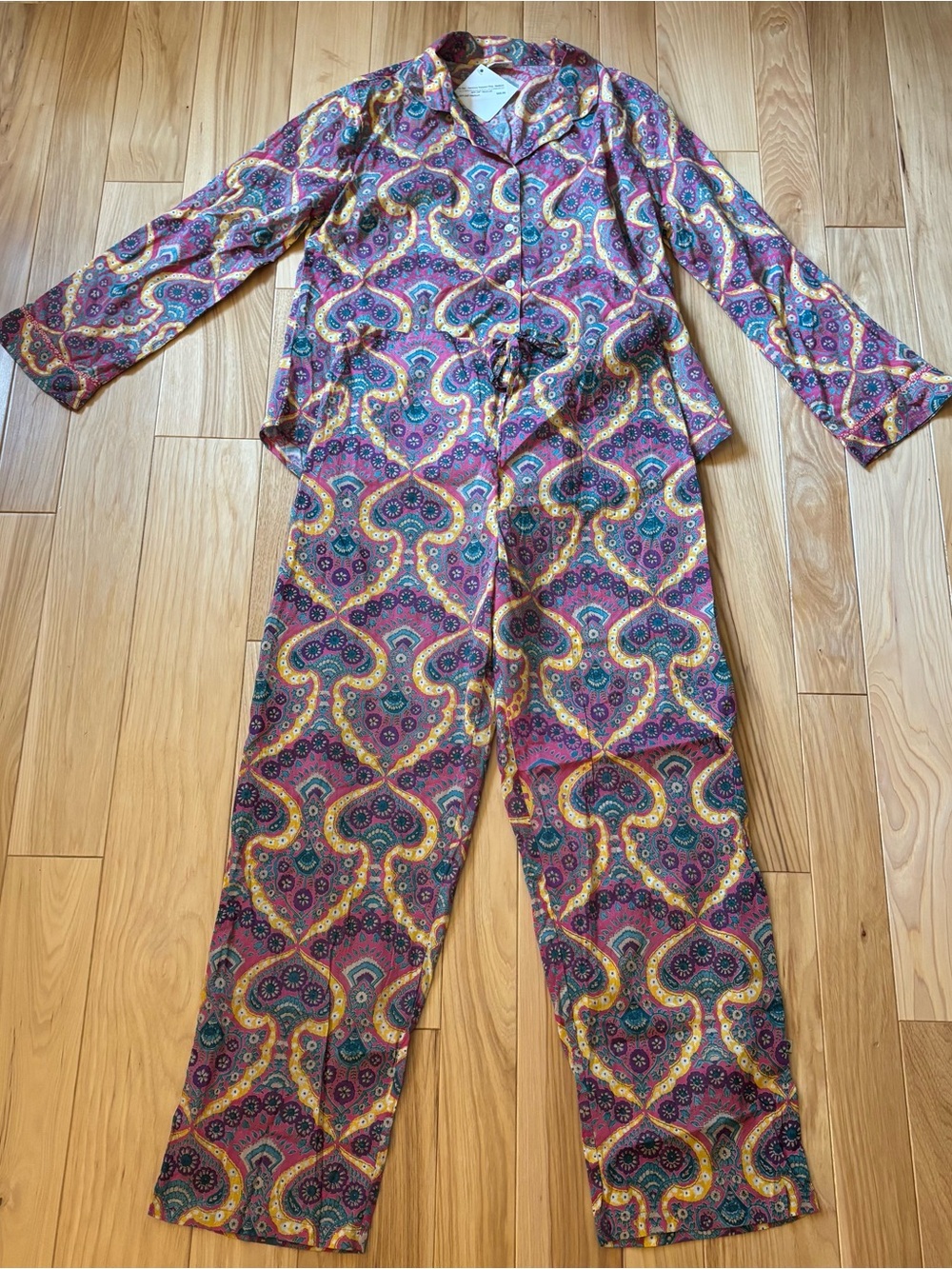 NEW Handprint Boho Vanessa Naseem Pink Patterned Cotton Pajama Set Top and Pants